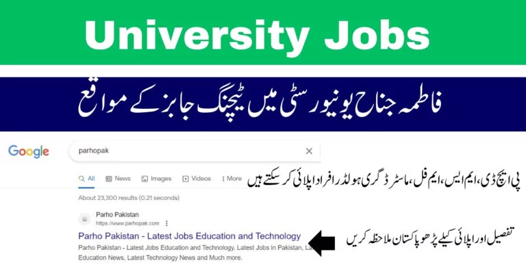 FJWU Teaching Jobs 2024