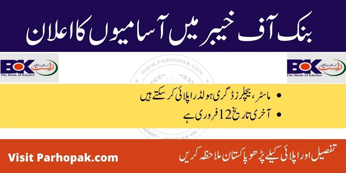 Bank of Khyber BOK Jobs 2023 online apply