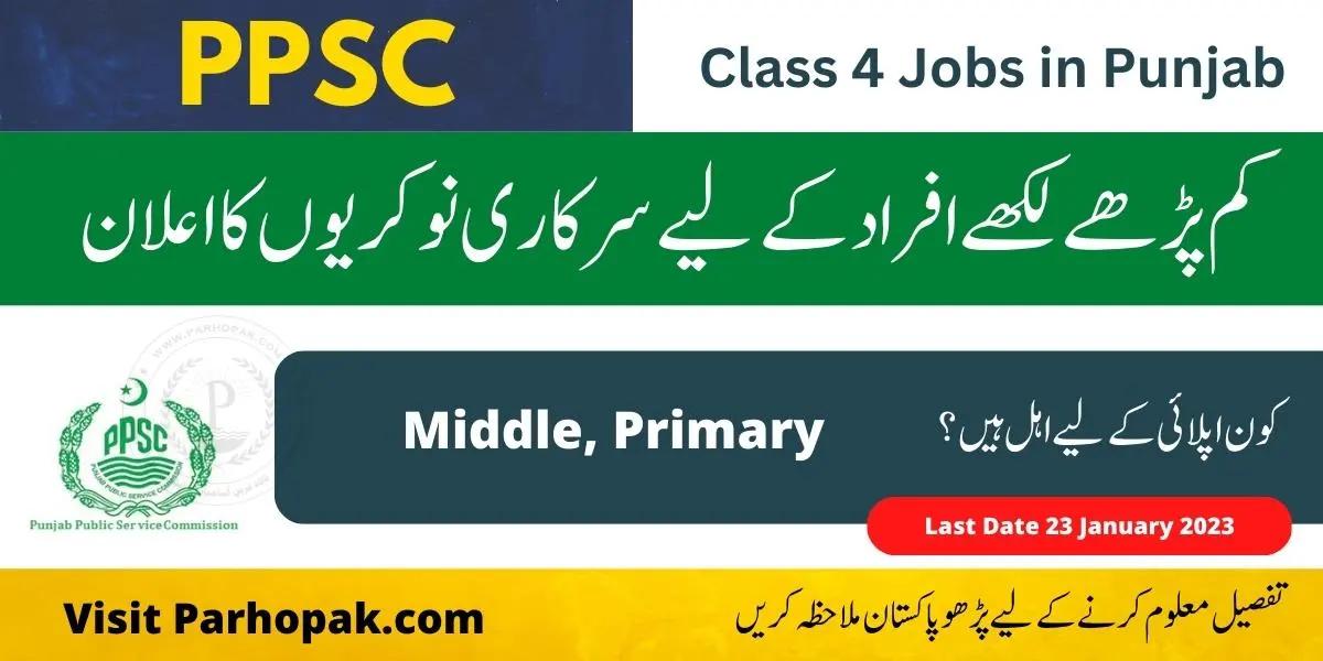 Class 4 Jobs 2023 at Punjab Public Service Commission