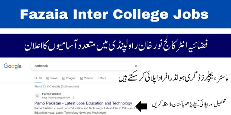 Fazaia Inter College Nur Khan Teaching Jobs 2024