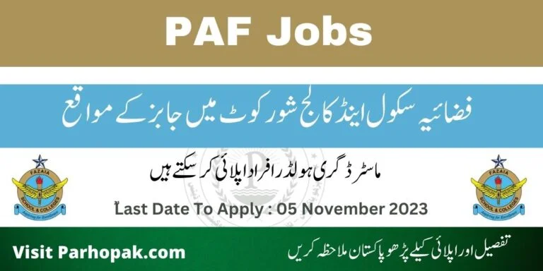 Fazaia Inter College Shorkot Jobs 2023