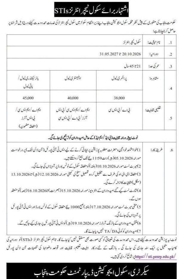School Teaching Interns STI Jobs 2026 Advertisement